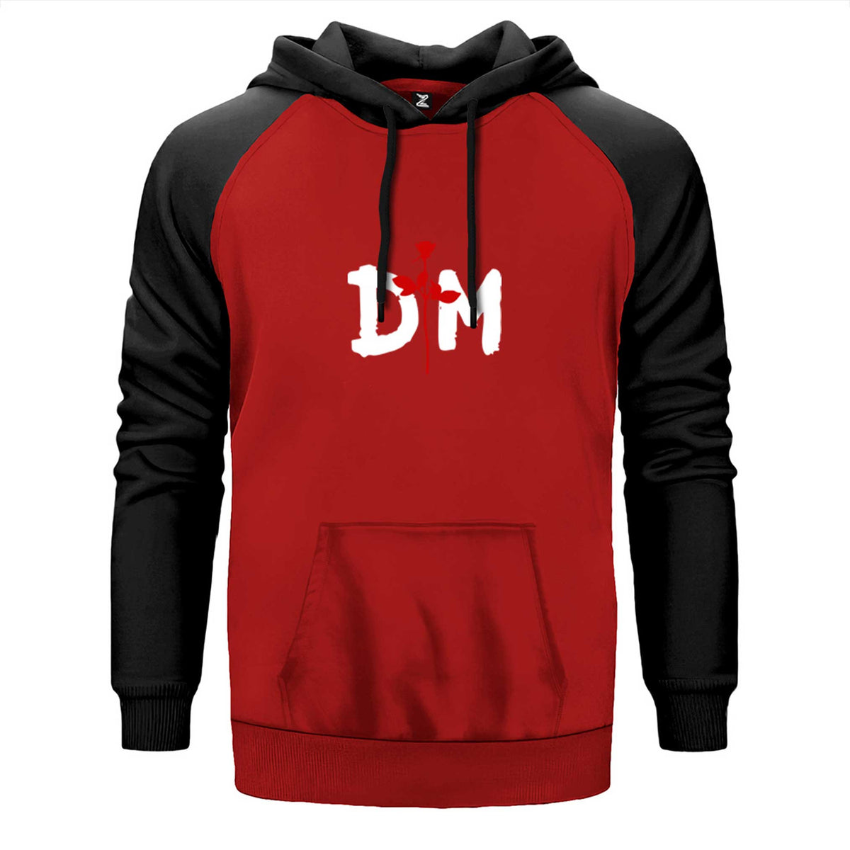 Depeche Mode Logo çift renk reglan kol kapşonlu sweatshirt - kırmızı