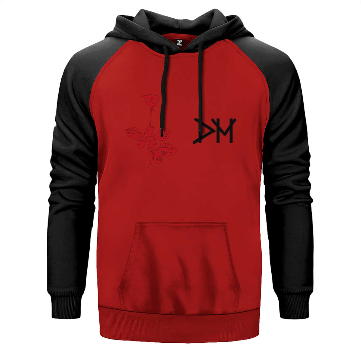 Depeche Mode Rose çift renk reglan kol kapşonlu sweatshirt - kırmızı