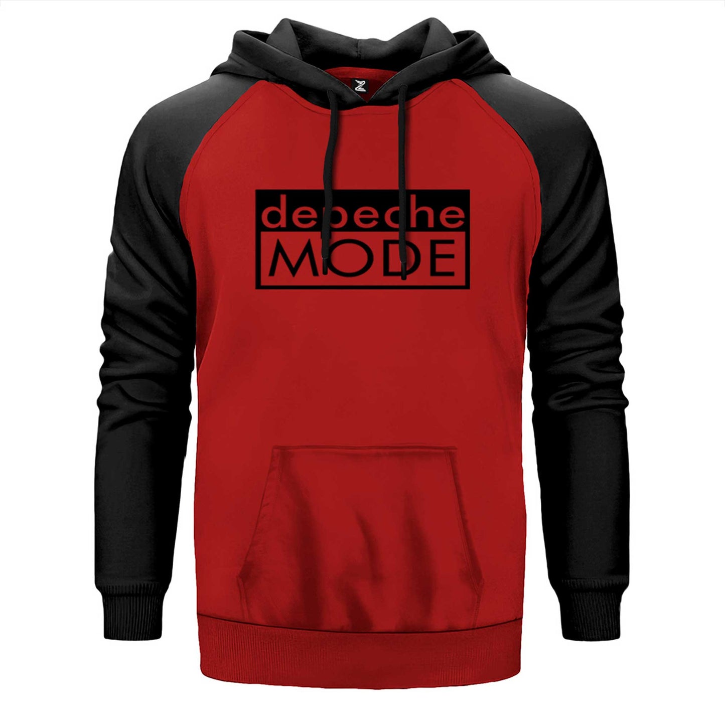 Depeche Mode Text çift renk reglan kol kapşonlu sweatshirt - kırmızı
