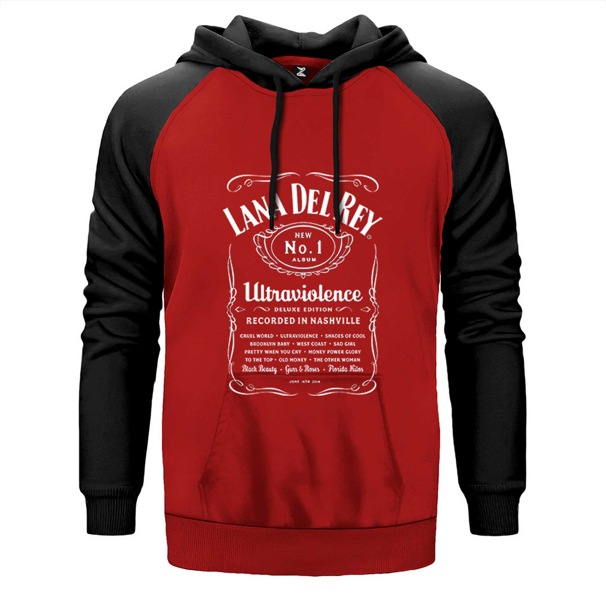 Lana Del Rey Ultraviolence çift renk reglan kol kapşonlu sweatshirt - kırmızı