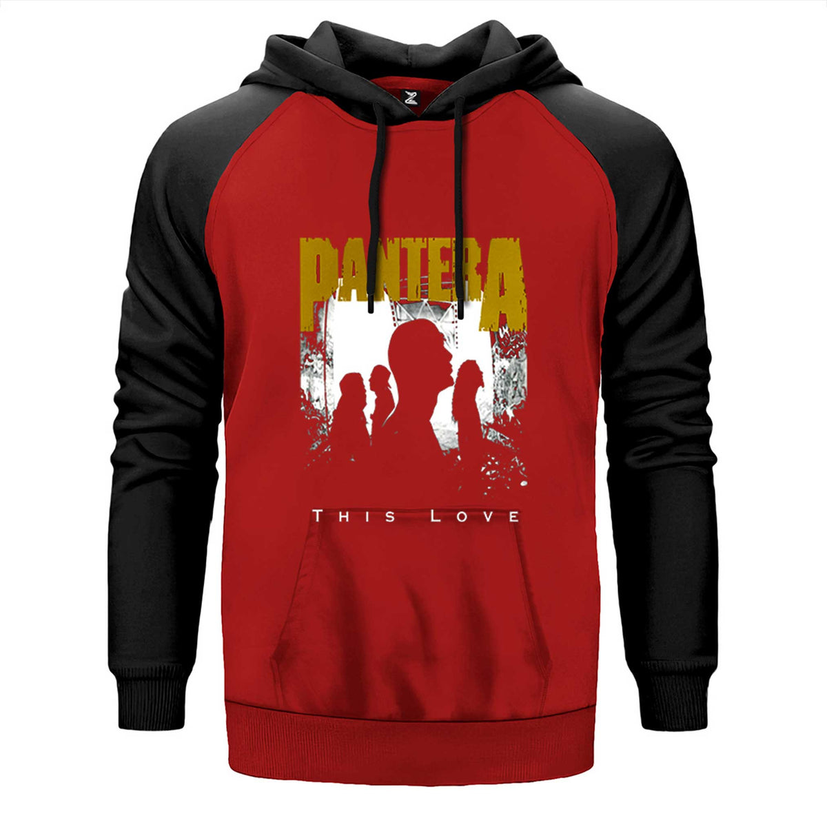 Pantera This Love çift renk reglan kol kapşonlu sweatshirt - kırmızı