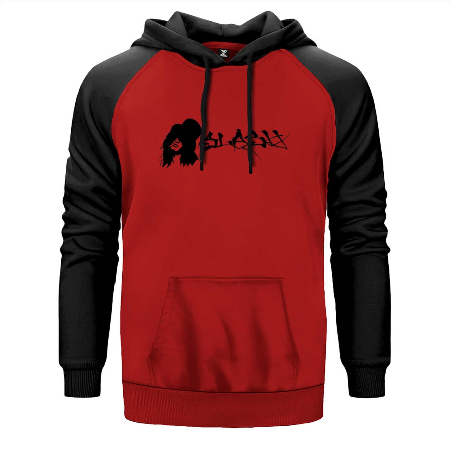 Slash Portre Logo çift renk reglan kol kapşonlu sweatshirt - kırmızı
