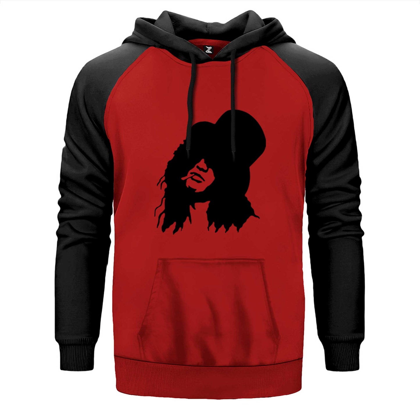 Slash Portre çift renk reglan kol kapşonlu sweatshirt - kırmızı