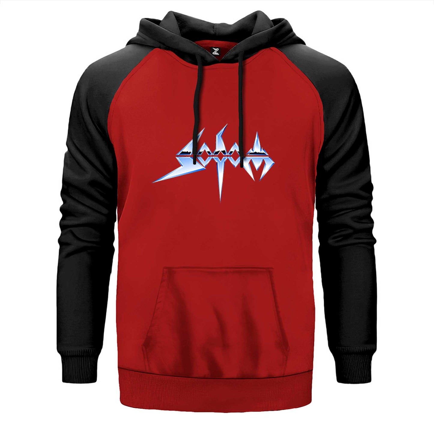 Sodom Logo çift renk reglan kol kapşonlu sweatshirt - kırmızı