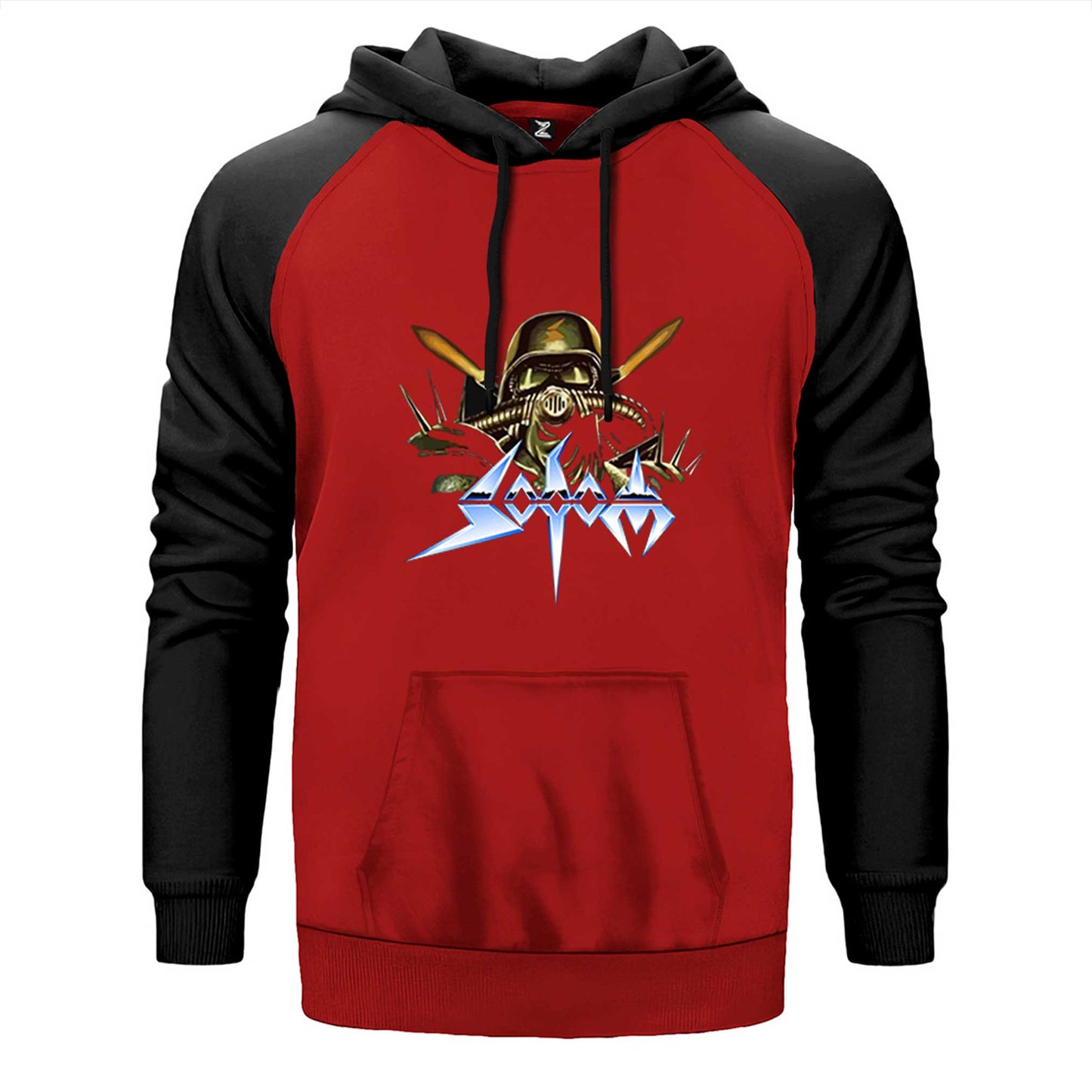 Sodom The Gelsenkirchen çift renk reglan kol kapşonlu sweatshirt - kırmızı