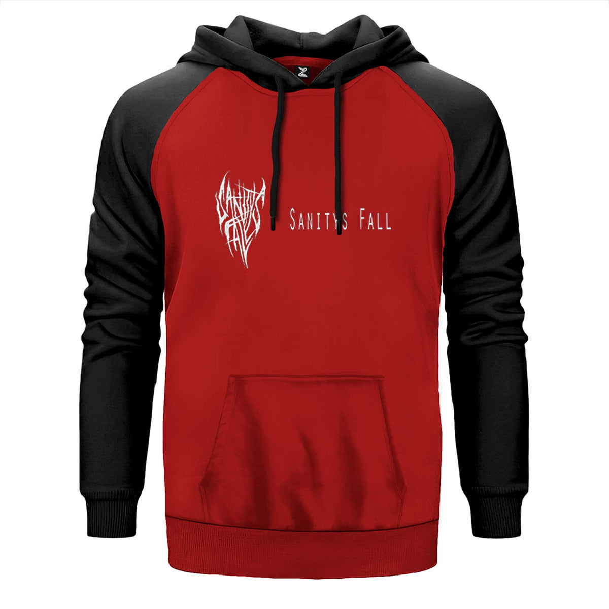 Sanitys Fall Text çift renk reglan kol kapşonlu sweatshirt - kırmızı
