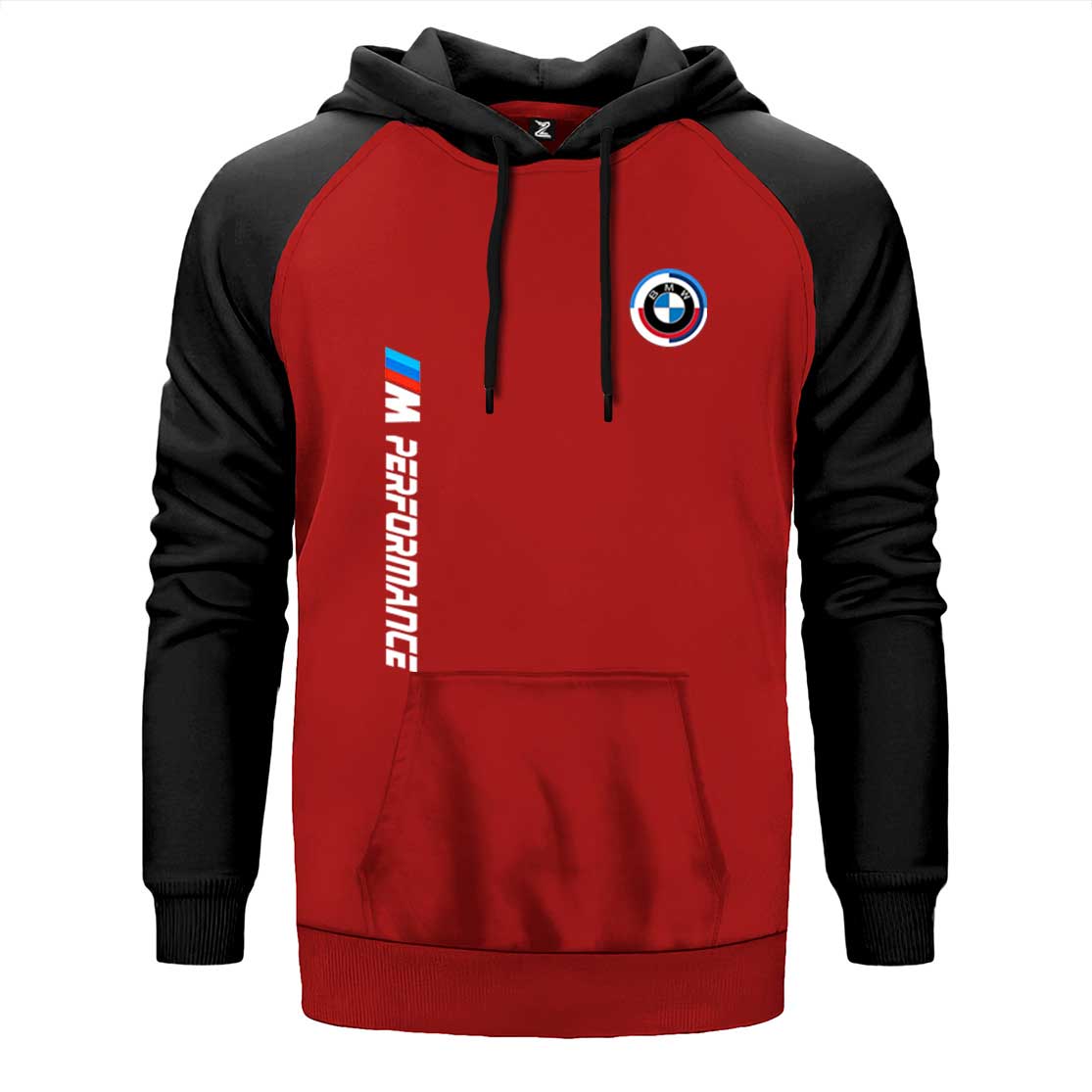 Bmw Performance New çift renk reglan kol kapşonlu sweatshirt - kırmızı