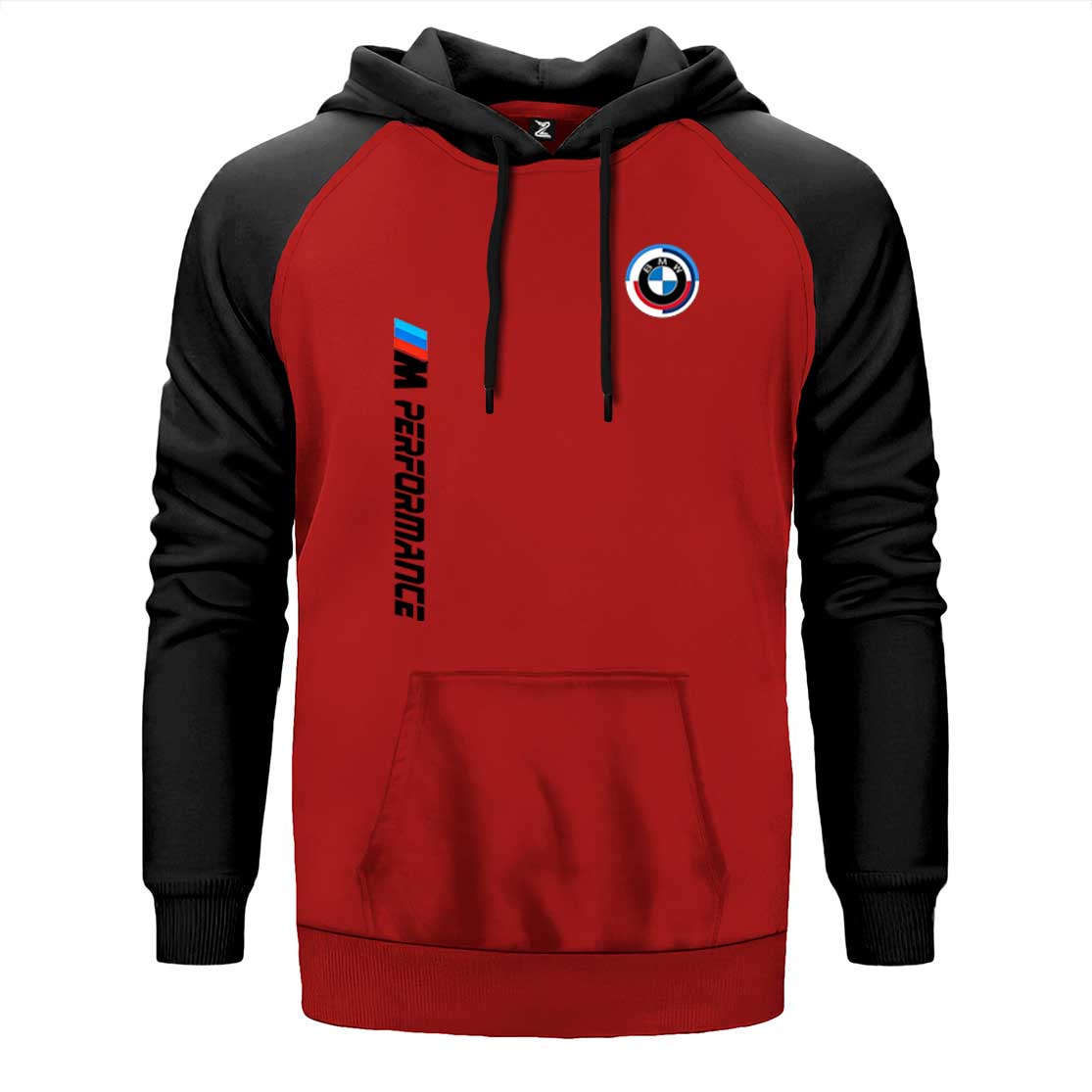 Bmw Performance çift renk reglan kol kapşonlu sweatshirt - kırmızı