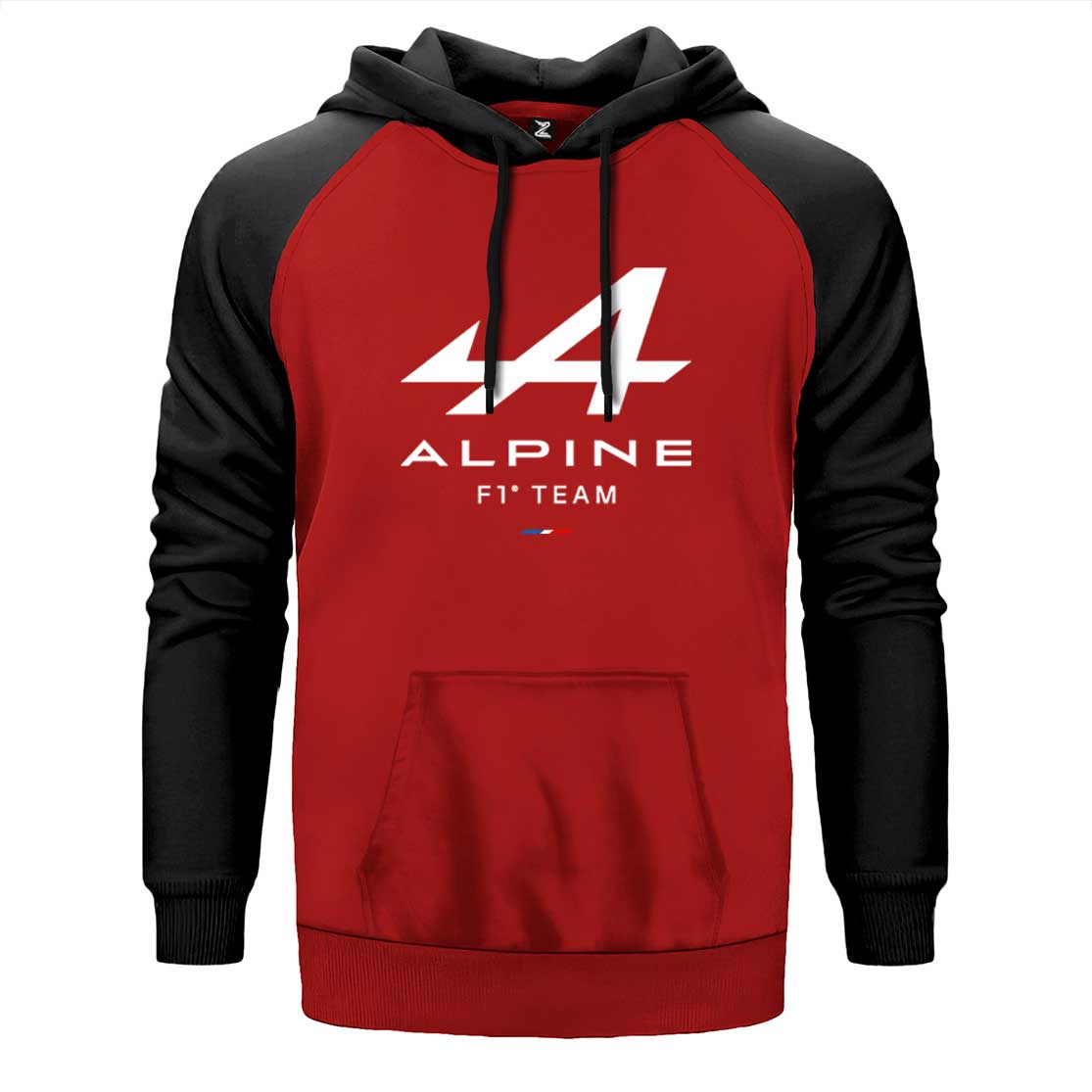 Alpine F1 çift renk reglan kol kapşonlu sweatshirt - kırmızı