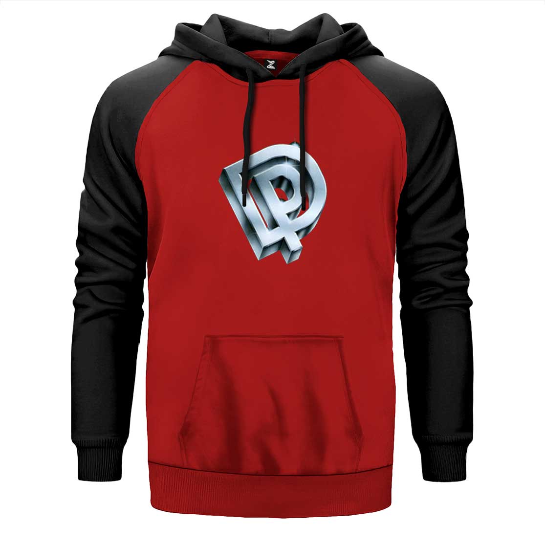 Deep Purple Logo çift renk reglan kol kapşonlu sweatshirt - kırmızı