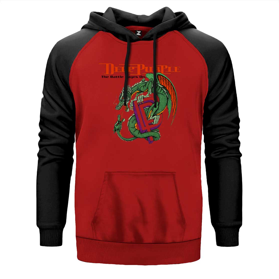 Deep Purple The Battle Rages çift renk reglan kol kapşonlu sweatshirt - kırmızı