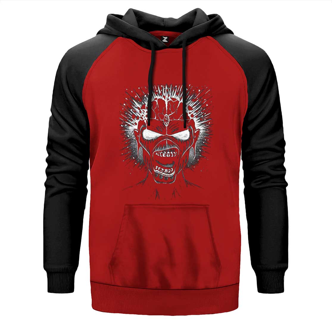 Iron maiden Skull çift renk reglan kol kapşonlu sweatshirt - kırmızı