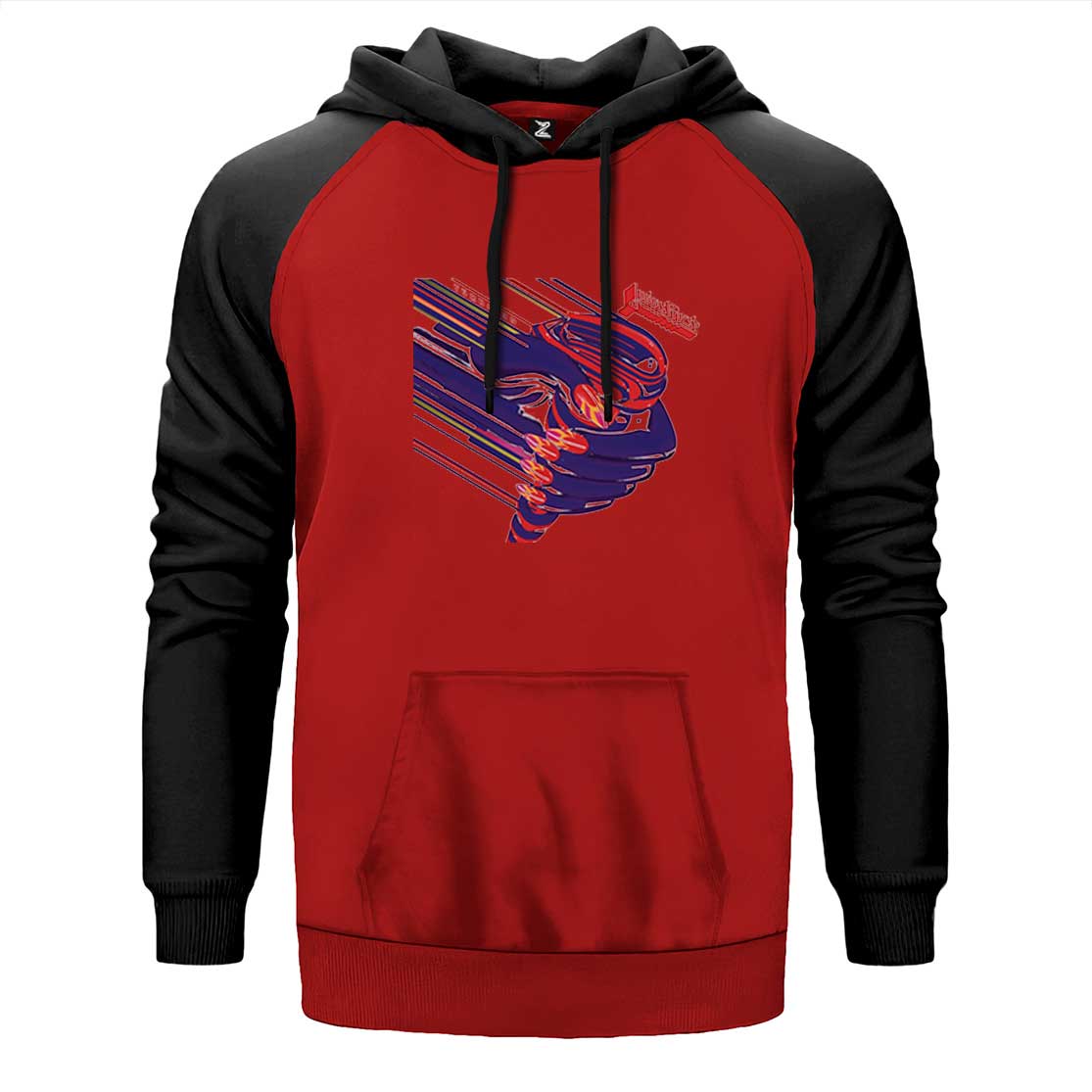 Judas Priest Turbo çift renk reglan kol kapşonlu sweatshirt - kırmızı