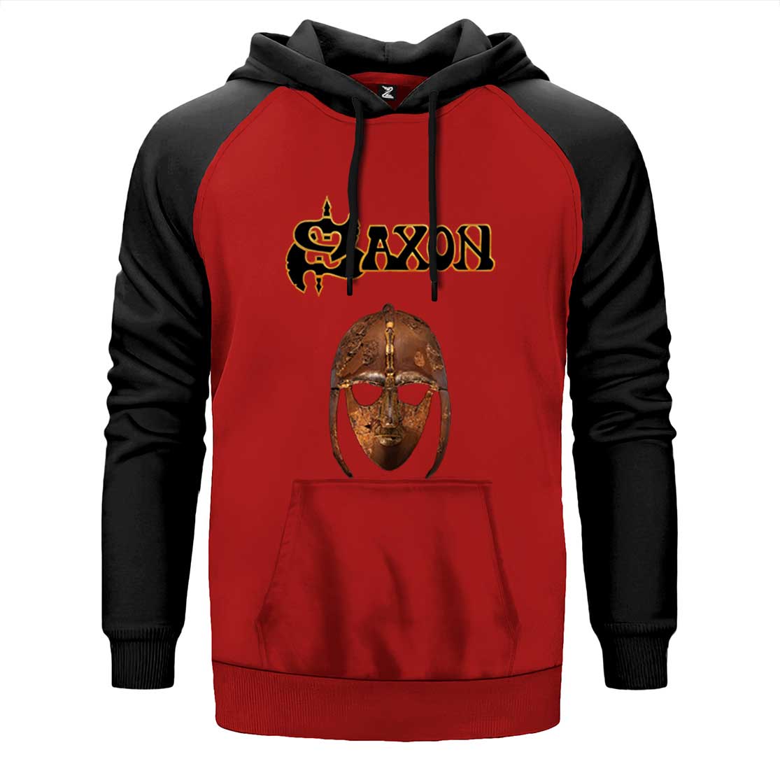Saxon Killing Ground çift renk reglan kol kapşonlu sweatshirt - kırmızı