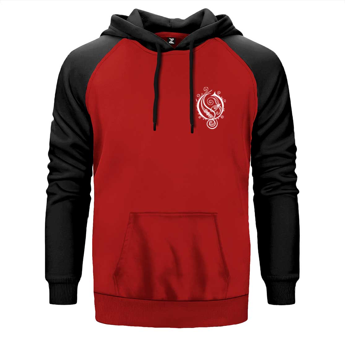 Opeth Logo Amblem çift renk reglan kol kapşonlu sweatshirt - kırmızı