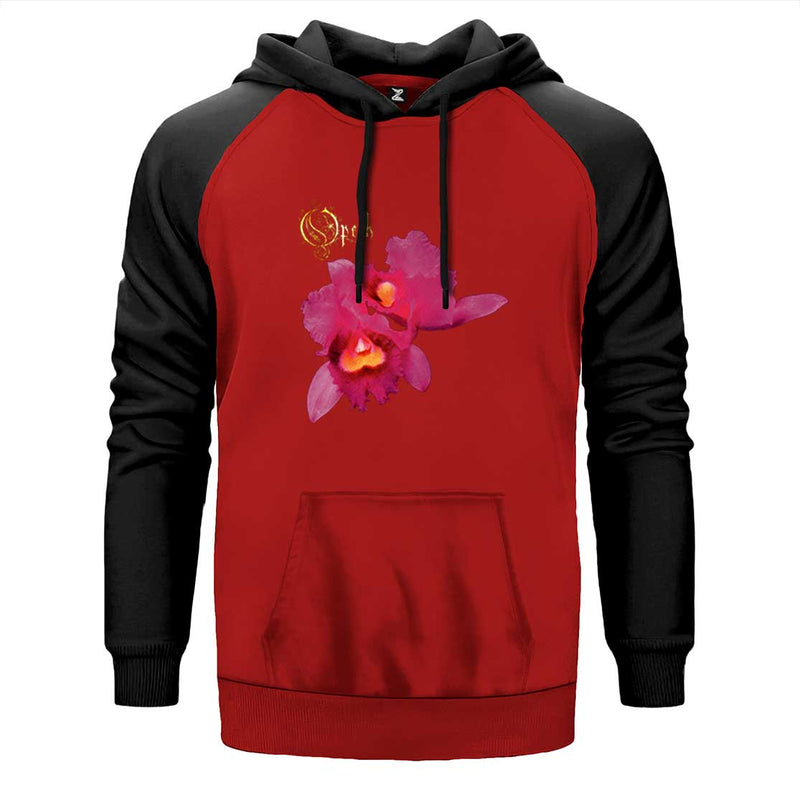 Opeth Orchid çift renk reglan kol kapşonlu sweatshirt - kırmızı