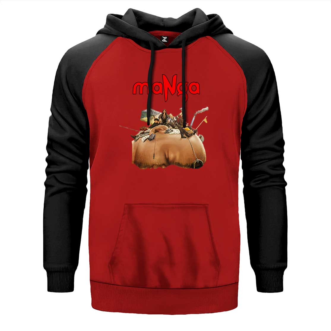 MaNga Antroposen çift renk reglan kol kapşonlu sweatshirt - kırmızı
