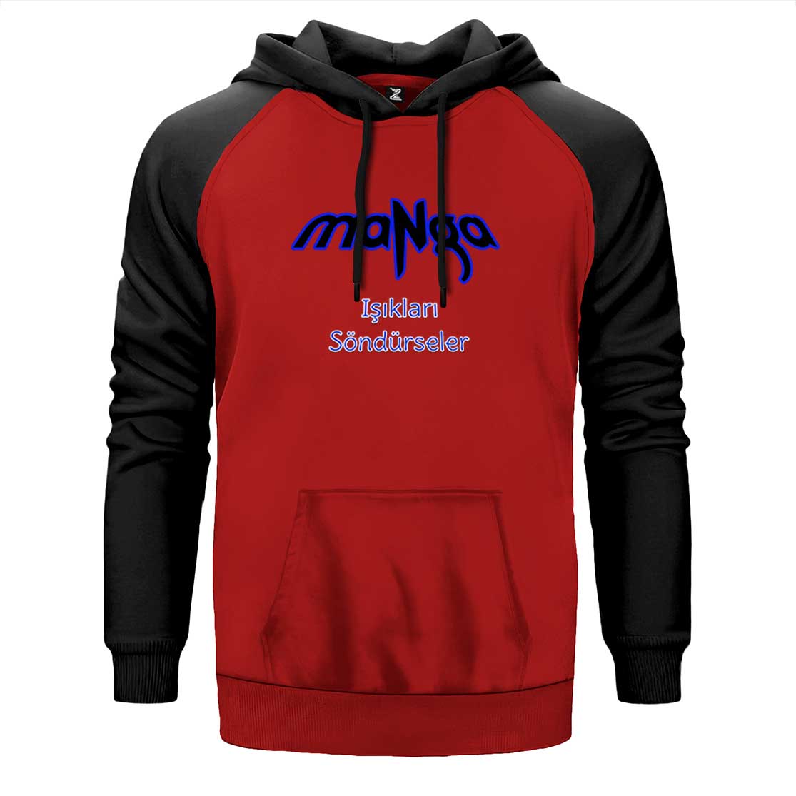 MaNga Işıkları Söndürseler çift renk reglan kol kapşonlu sweatshirt - kırmızı
