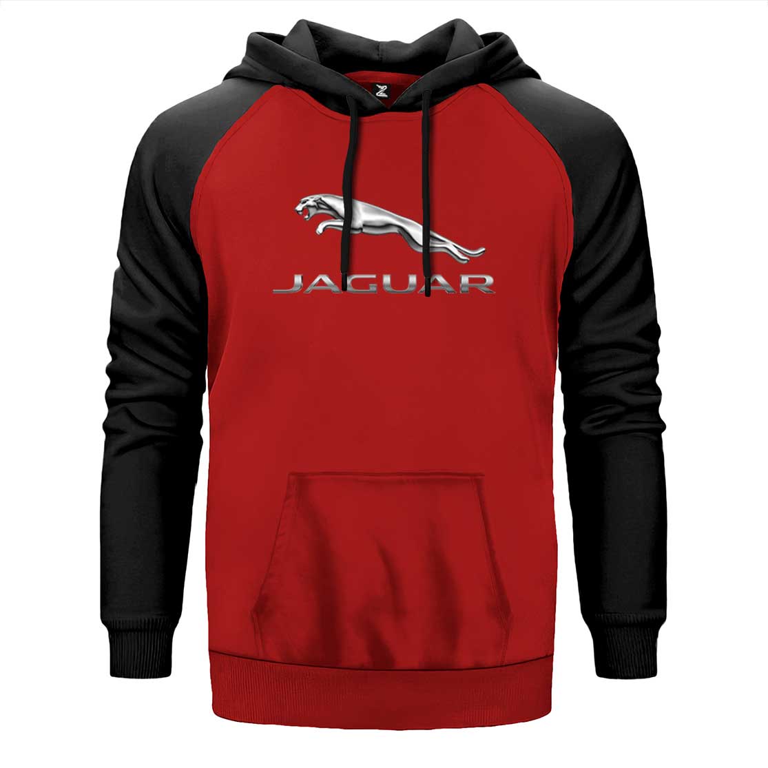 Jaguar Logo Silver çift renk reglan kol kapşonlu sweatshirt - kırmızı