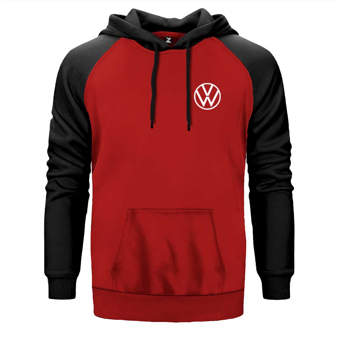Volkswagen New Logo çift renk reglan kol kapşonlu sweatshirt - kırmızı