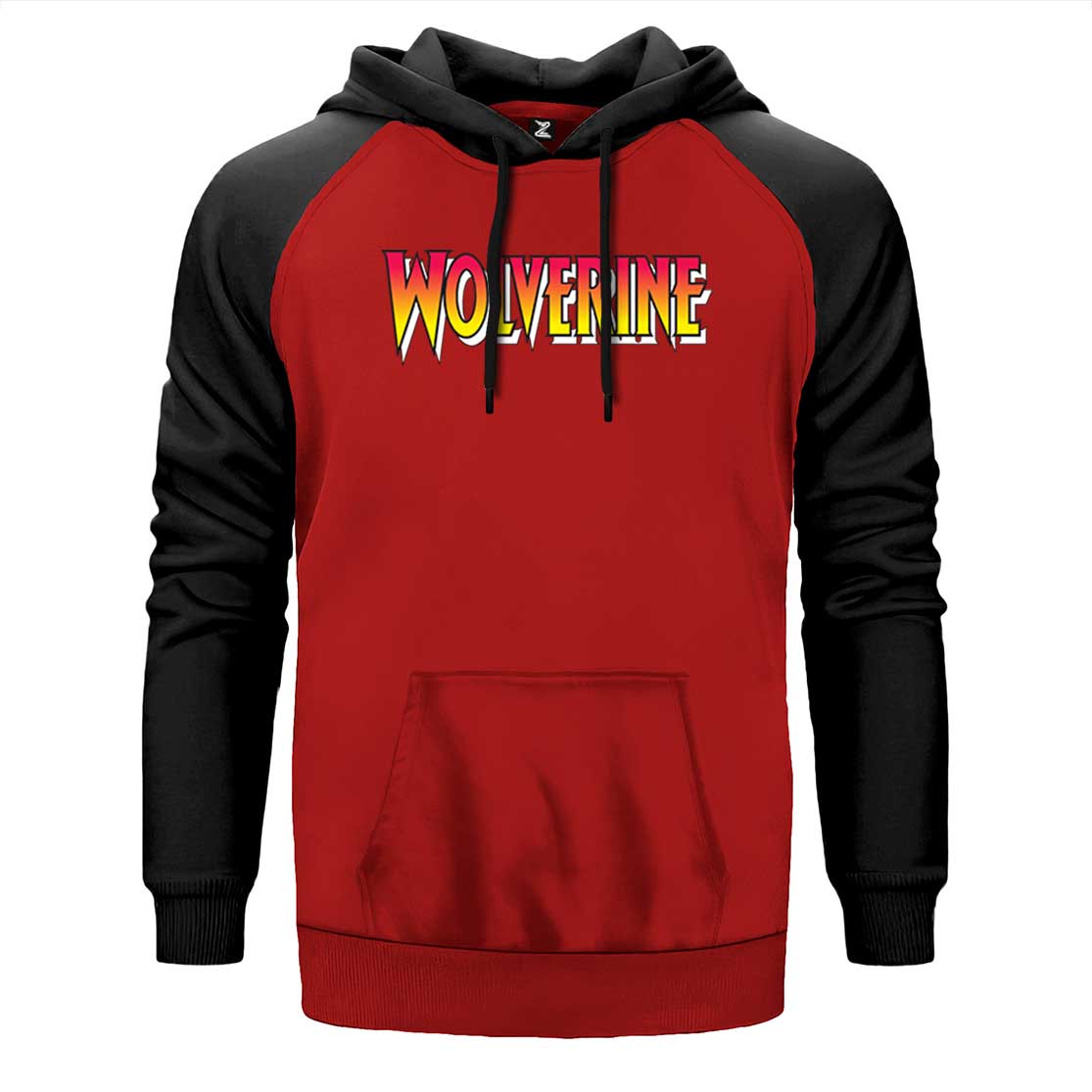 Wolverine Color Text çift renk reglan kol kapşonlu sweatshirt - kırmızı