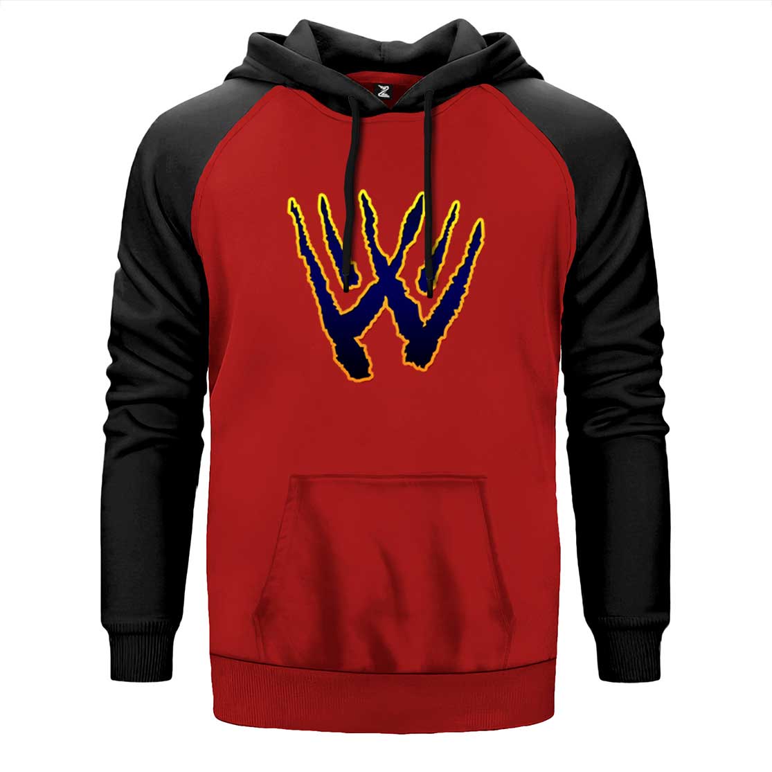 Wolverine Logo çift renk reglan kol kapşonlu sweatshirt - kırmızı
