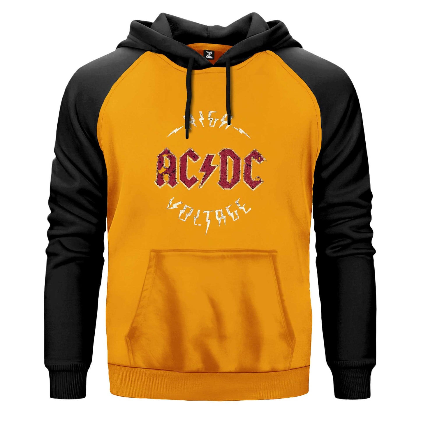 Ac Dc Logo Vintage Çift Renk Reglan Kol Sweatshirt Kapşonlu