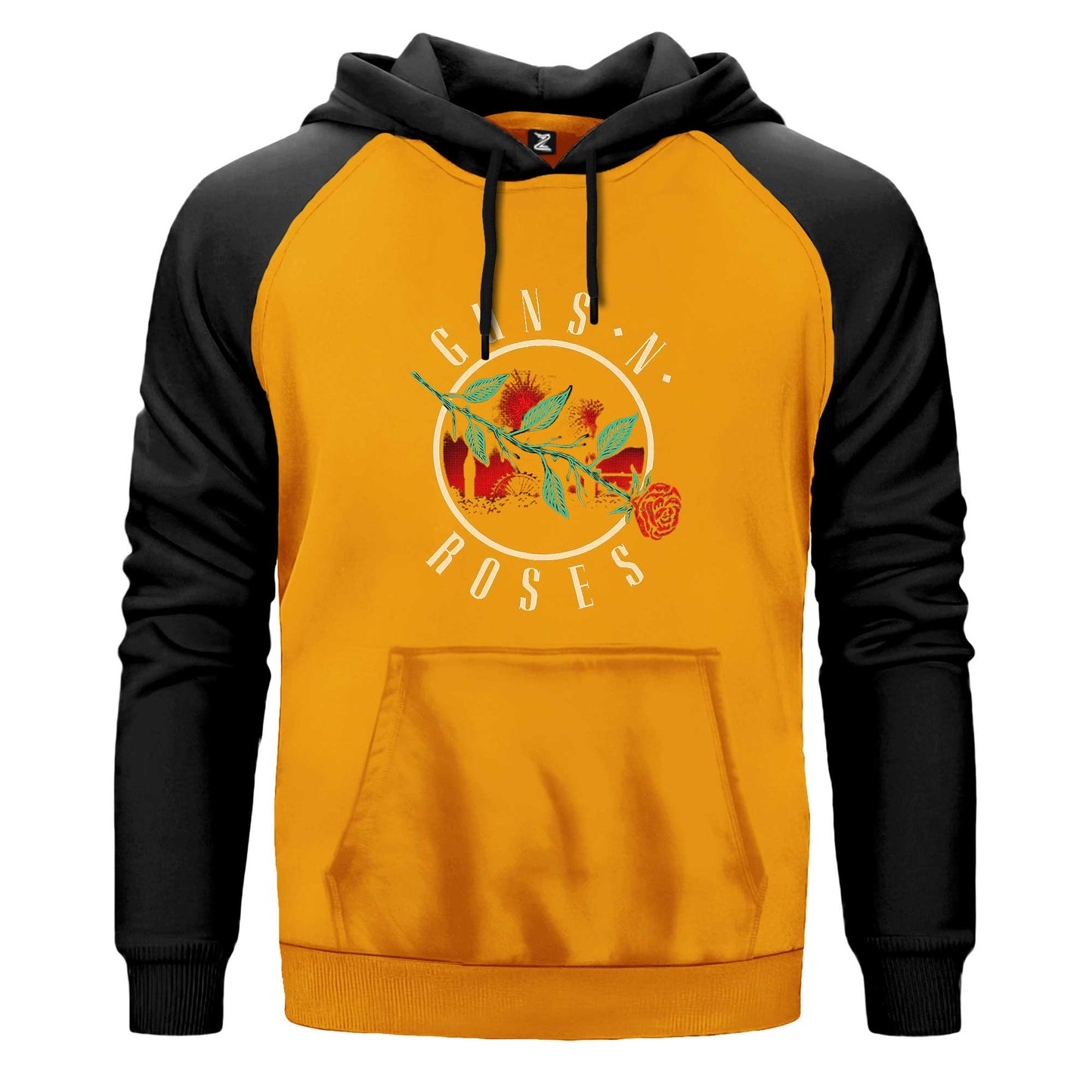 Guns N Roses Logo 2 Çift Renk Reglan Kol Sweatshirt Kapşonlu