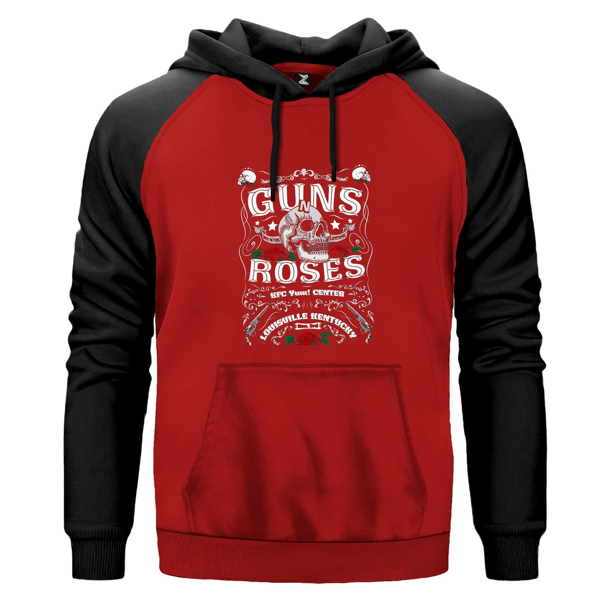 Guns N Roses Louisulle Kentucky Kapşonlu çift renk reglan kol kapşonlu sweatshirt - kırmızı