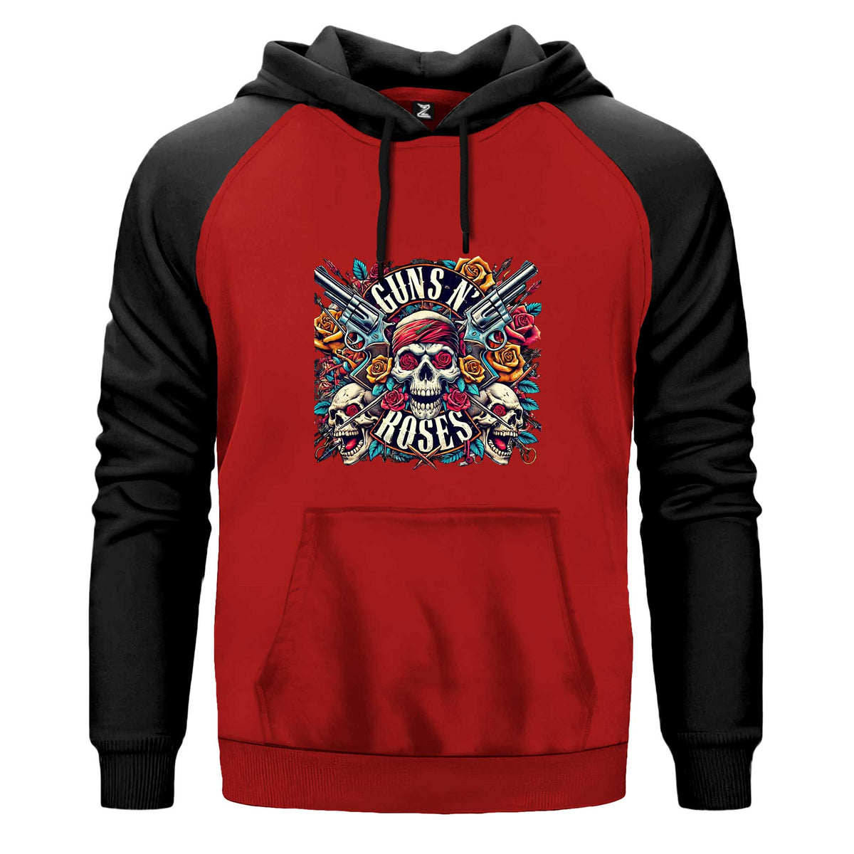 Guns N Roses Ok Dry Head Kapşonlu çift renk reglan kol kapşonlu sweatshirt - kırmızı