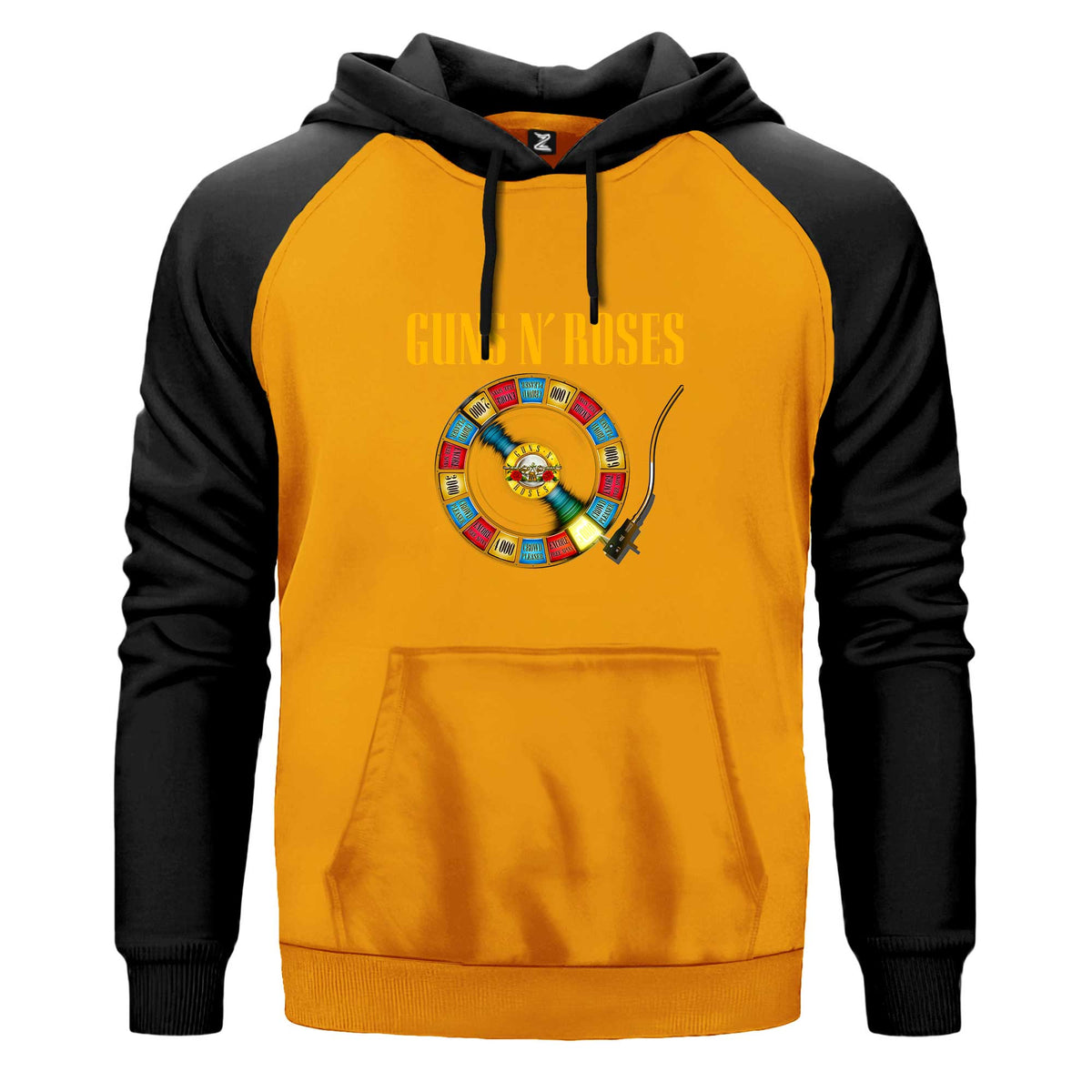 Guns N Roses Plak Çift Renk Reglan Kol Sweatshirt Kapşonlu