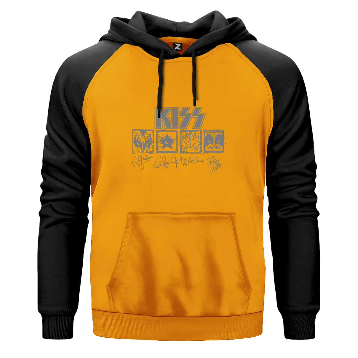 Kiss Logolar Ve İmza Çift Renk Reglan Kol Sweatshirt Kapşonlu