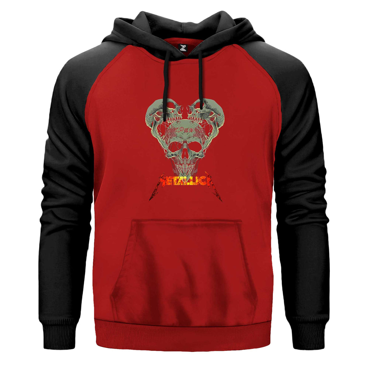 Metallica 3 Dry Heads Kapşonlu çift renk reglan kol kapşonlu sweatshirt - kırmızı
