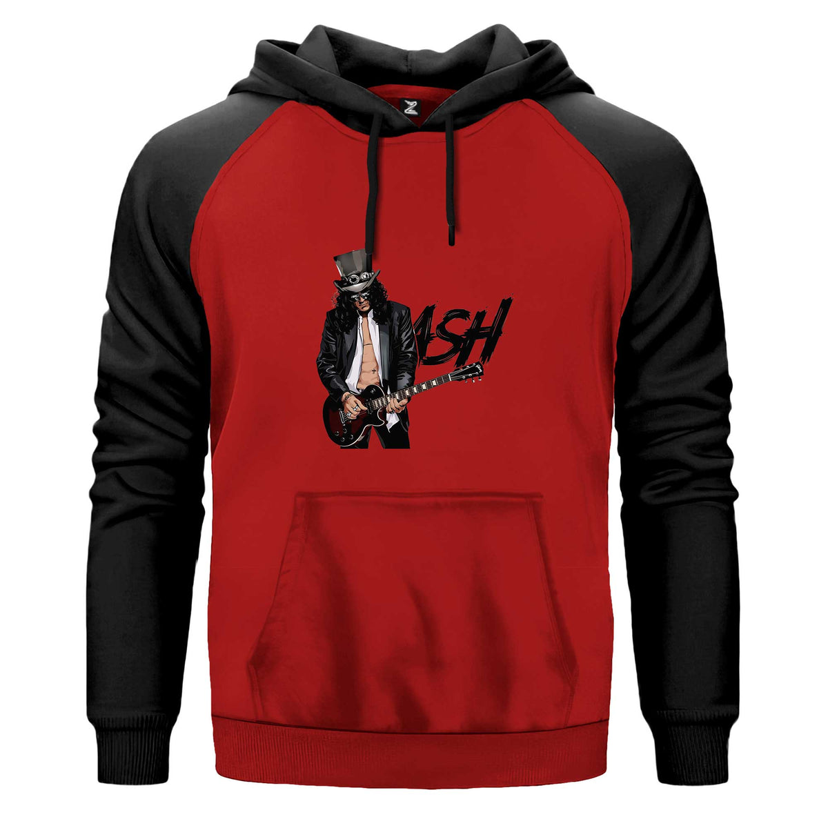 Slash Siluet Logo Kapşonlu çift renk reglan kol kapşonlu sweatshirt - kırmızı