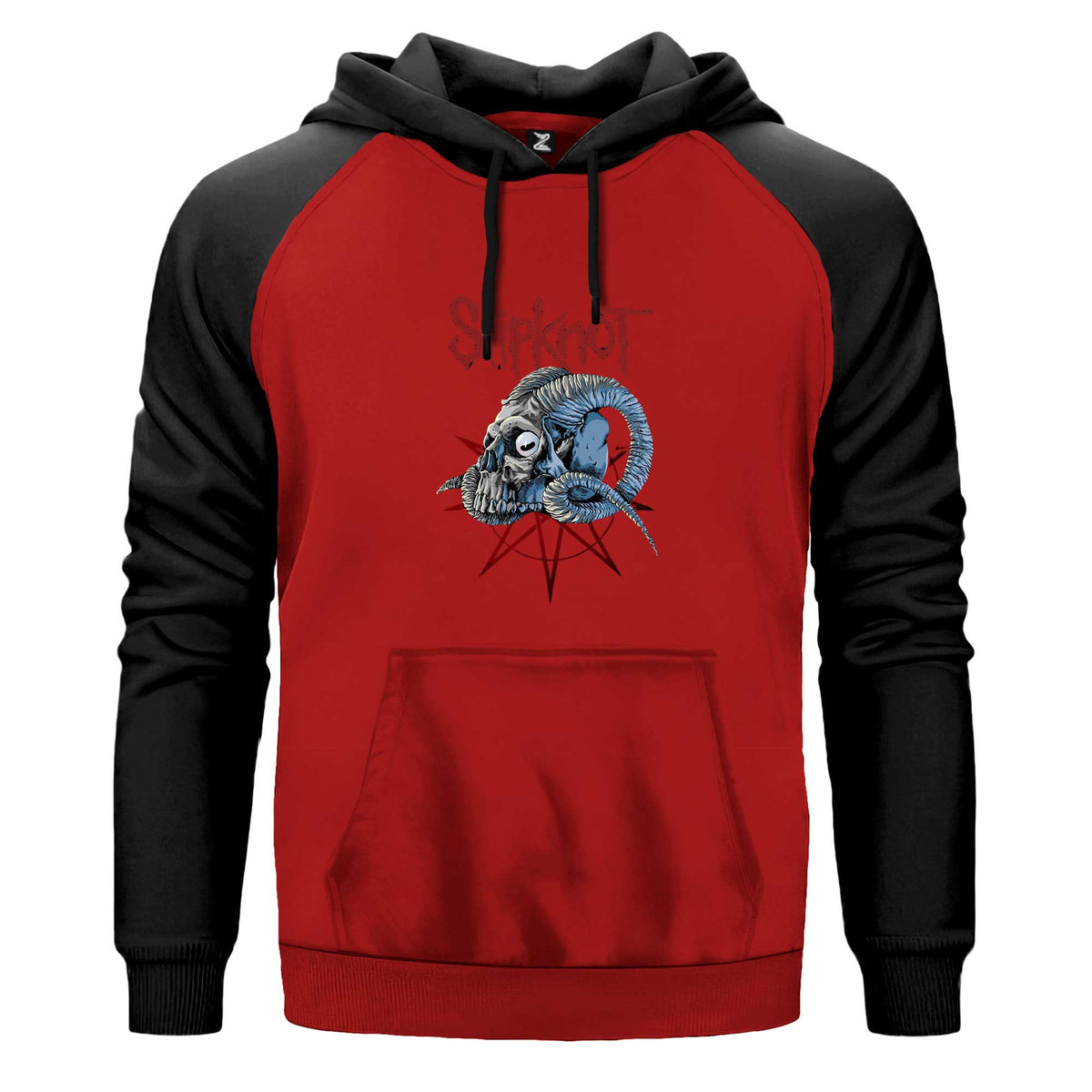 Slipknot Ram Head Kapşonlu çift renk reglan kol kapşonlu sweatshirt - kırmızı