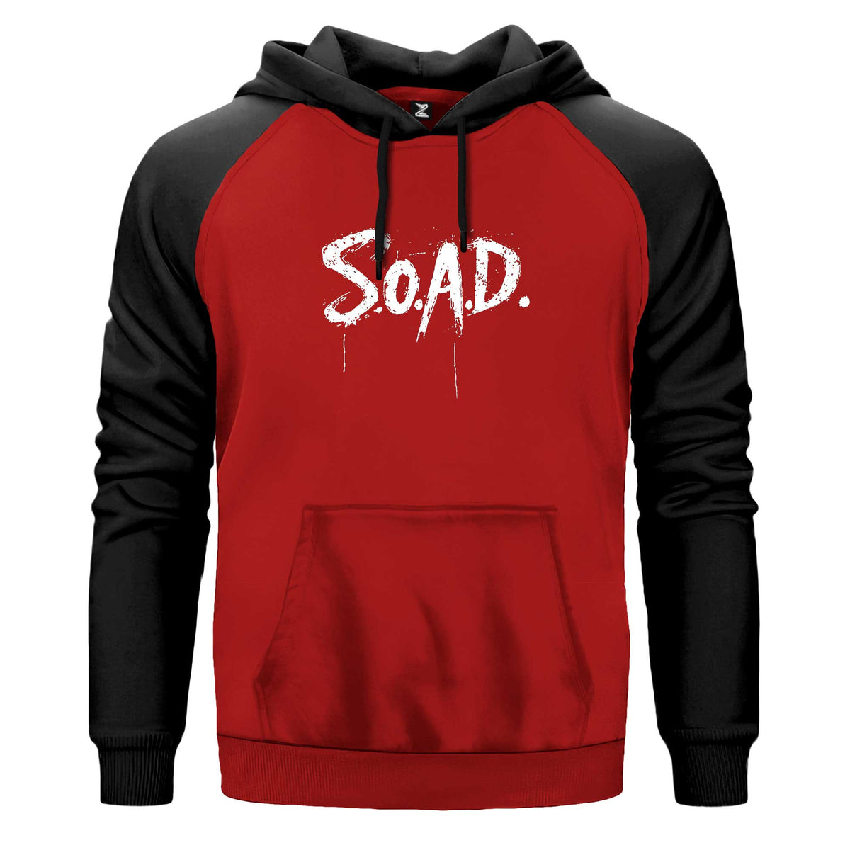 System Of a Down S.O.A.D Kapşonlu çift renk reglan kol kapşonlu sweatshirt - kırmızı