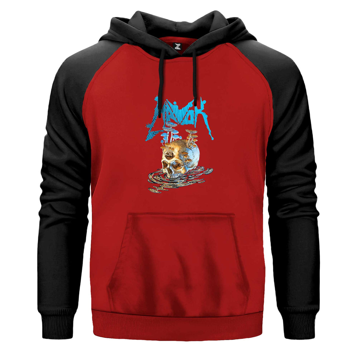 Havok Skull Kapşonlu çift renk reglan kol kapşonlu sweatshirt - kırmızı