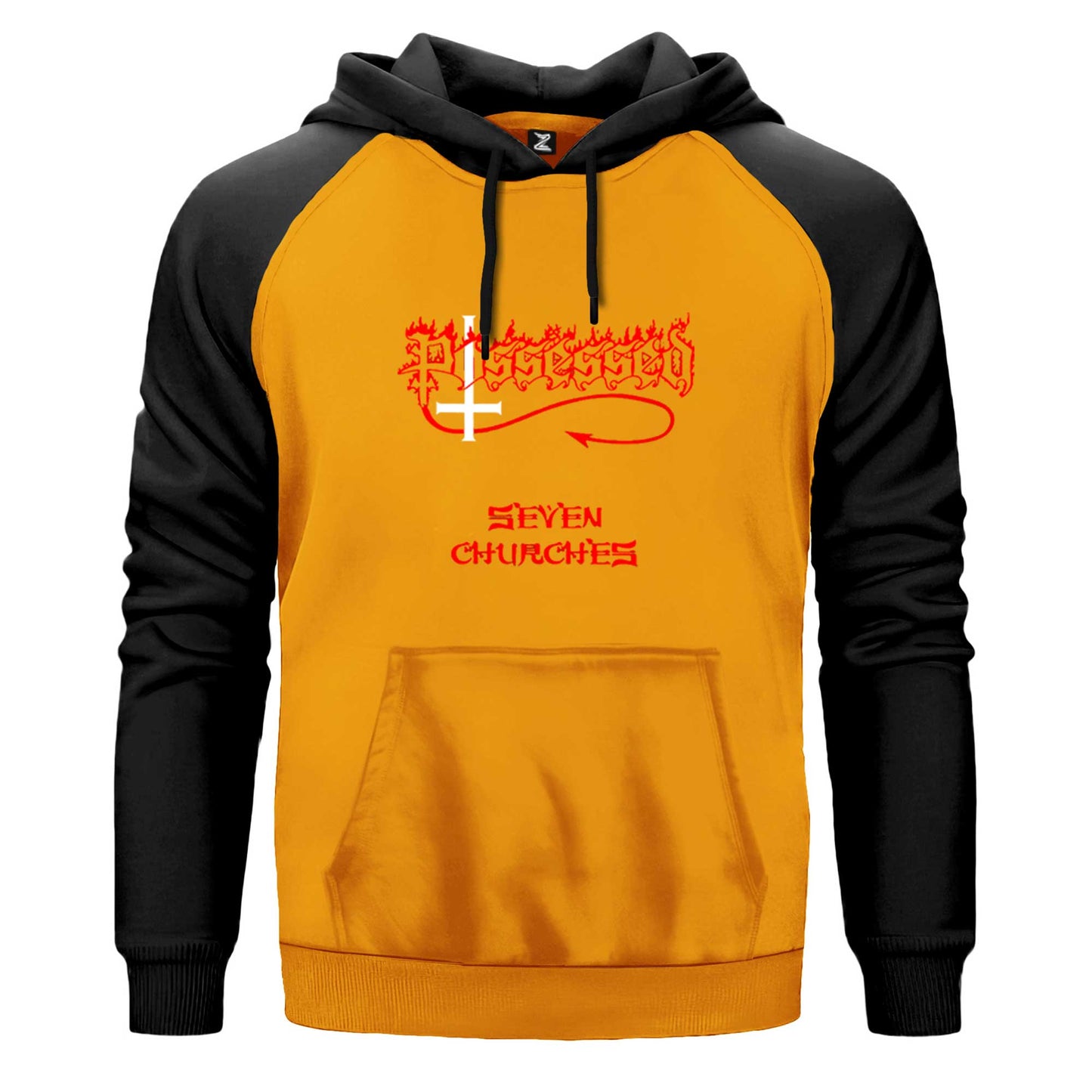 Possessed Seven Churches Çift Renk Reglan Kol Sweatshirt Kapşonlu