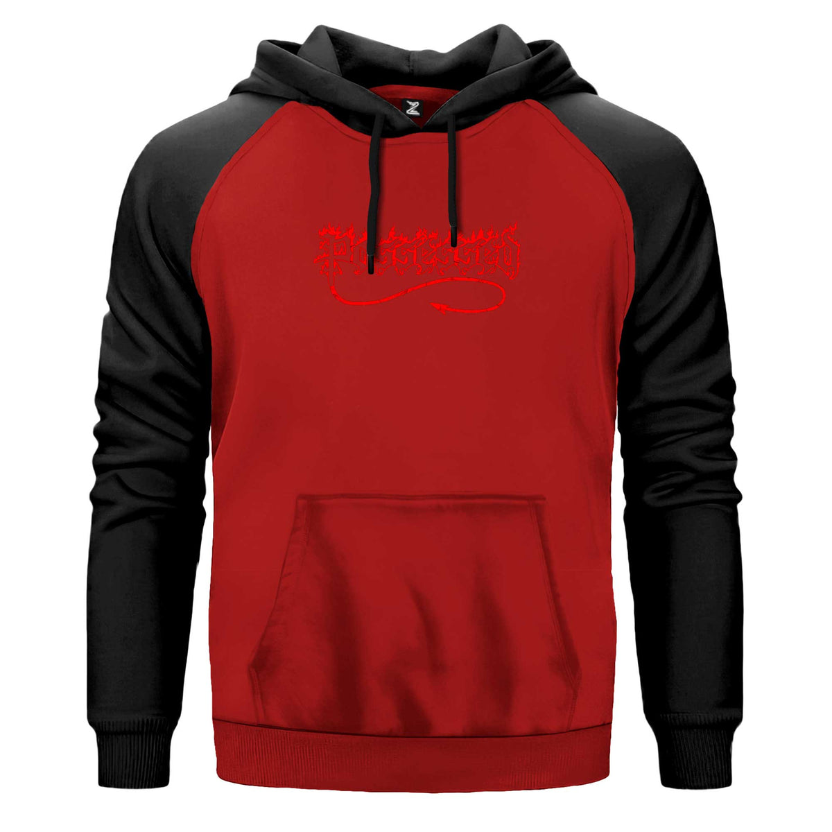 Possessed Kırmızı Logo Kapşonlu çift renk reglan kol kapşonlu sweatshirt - kırmızı