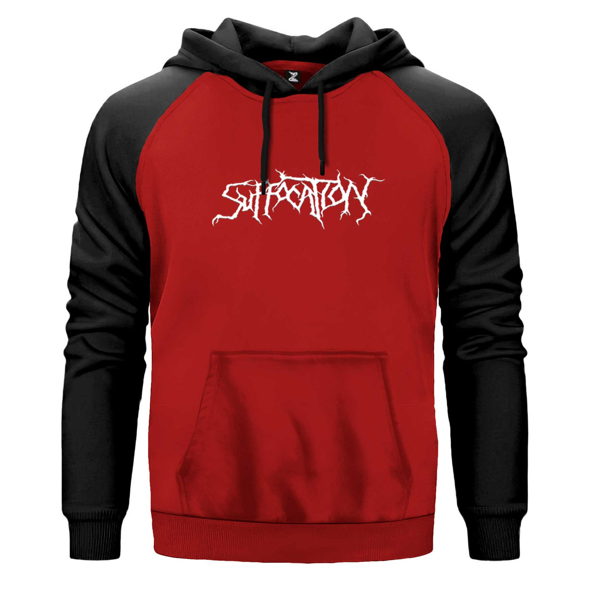 Suffocation Logo Kapşonlu çift renk reglan kol kapşonlu sweatshirt - kırmızı