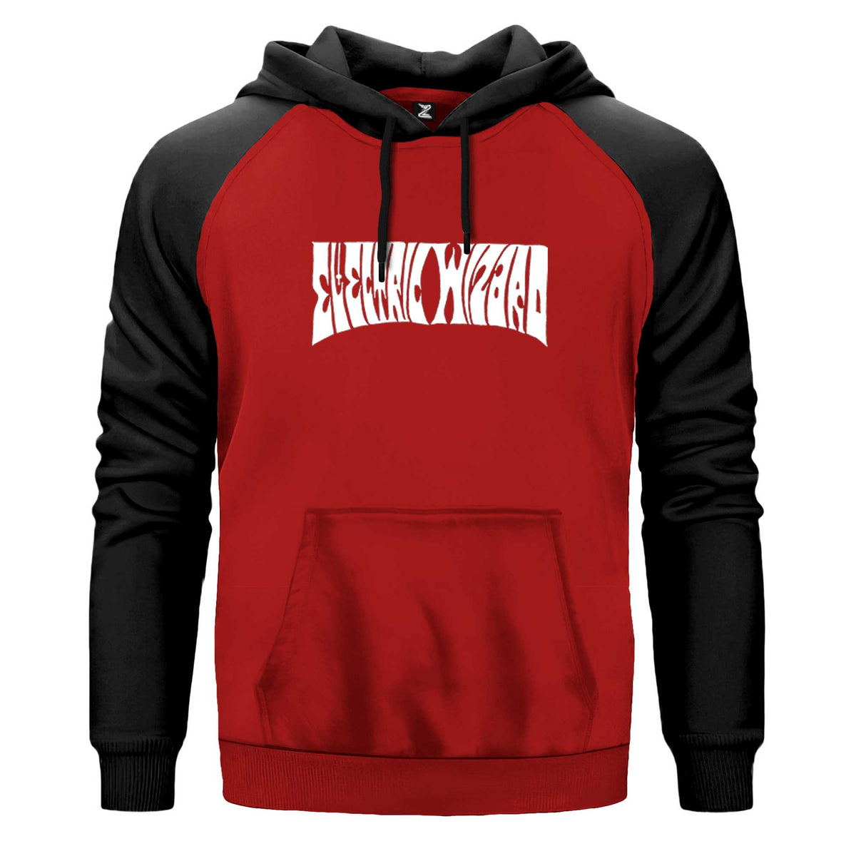 Electric Wizard Text Kapşonlu çift renk reglan kol kapşonlu sweatshirt - kırmızı