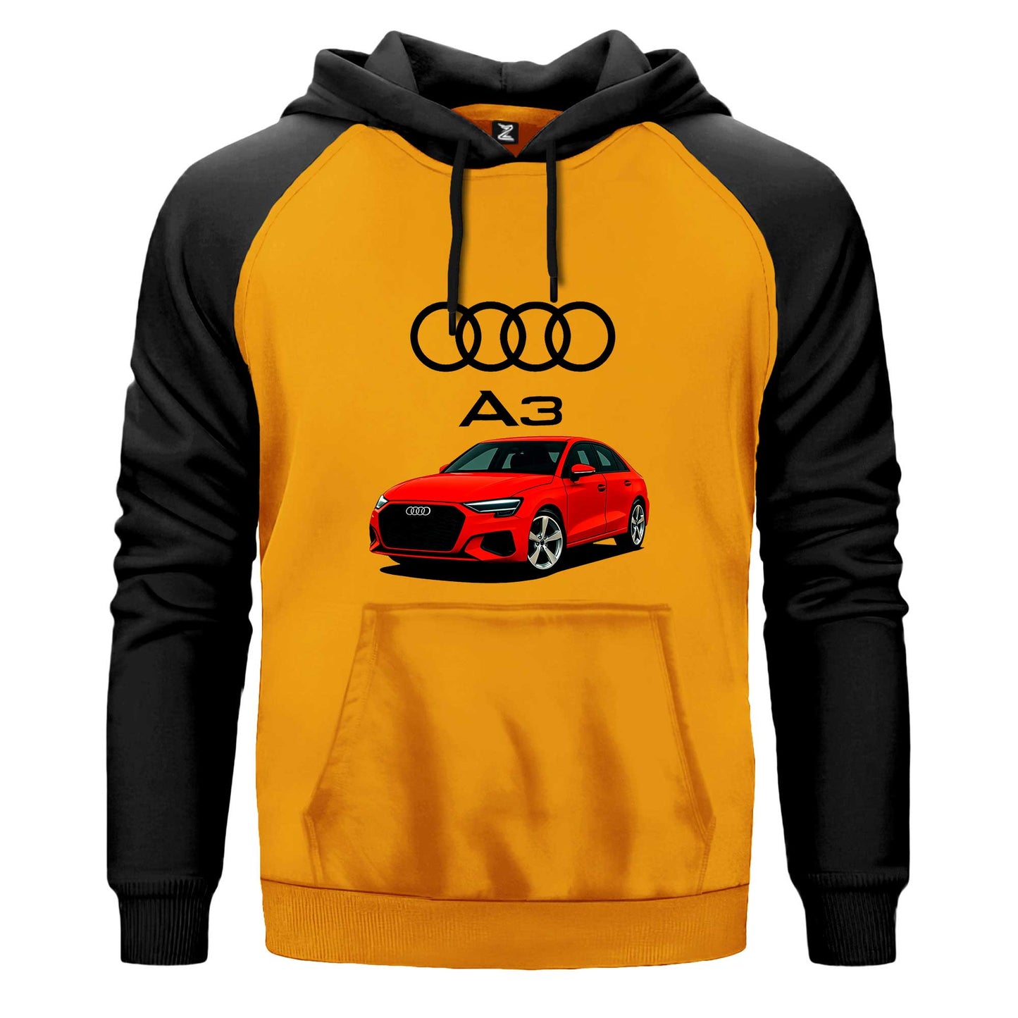 Audi A3 Text Logo Çift Renk Reglan Kol Sweatshirt Kapşonlu