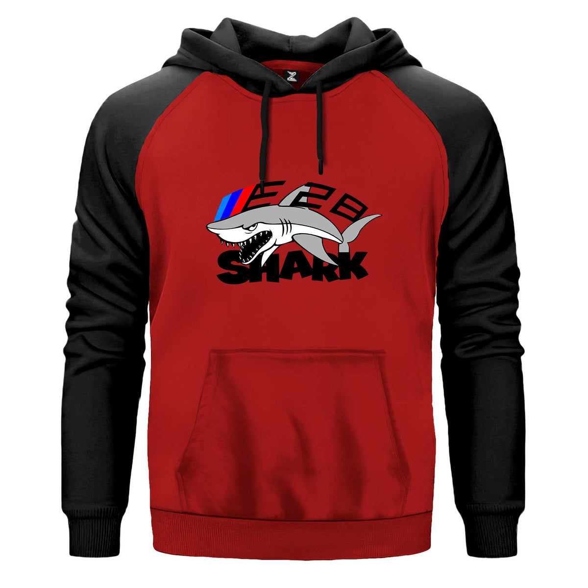 Bmw E28 Shark Kapşonlu çift renk reglan kol kapşonlu sweatshirt - kırmızı