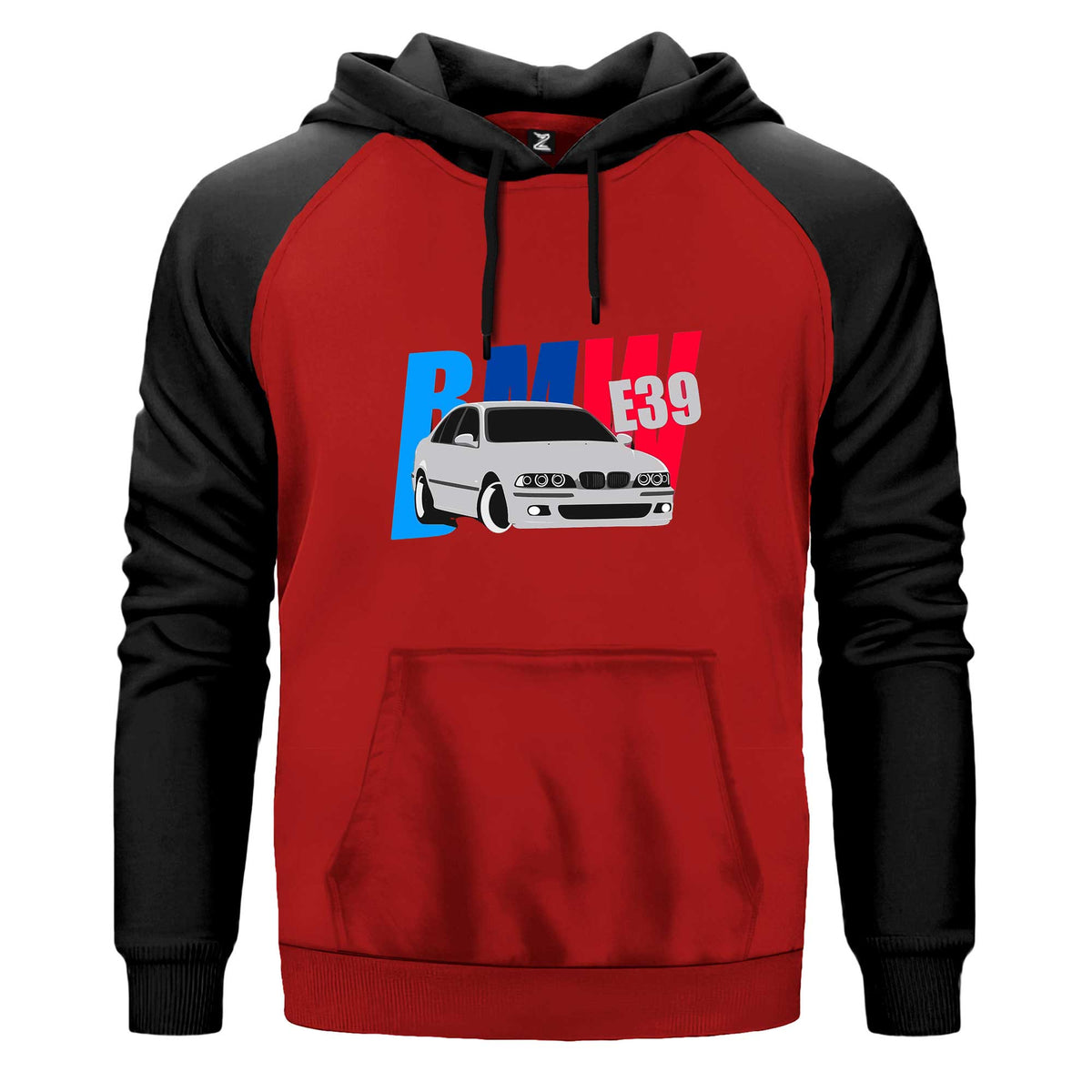 Bmw E39 Sport Kapşonlu çift renk reglan kol kapşonlu sweatshirt - kırmızı
