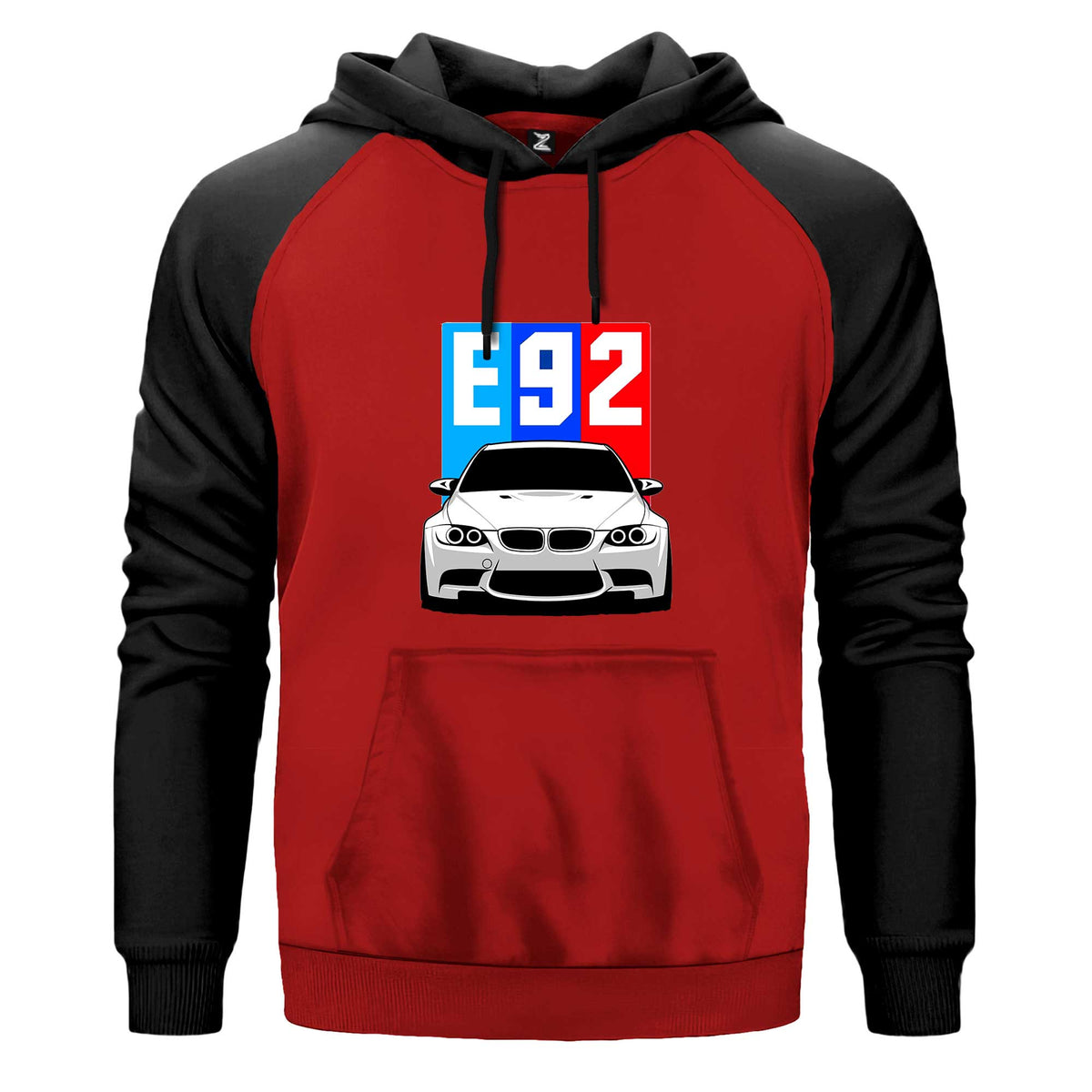BMW E92 Kapşonlu çift renk reglan kol kapşonlu sweatshirt - kırmızı