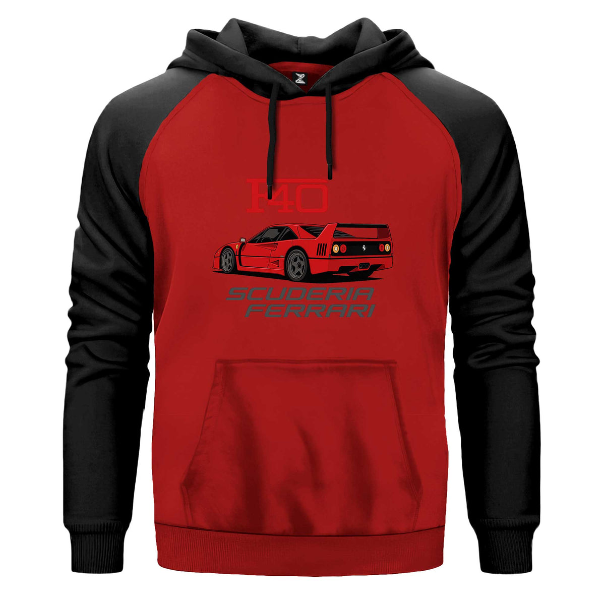 Ferrari F40 Kapşonlu çift renk reglan kol kapşonlu sweatshirt - kırmızı