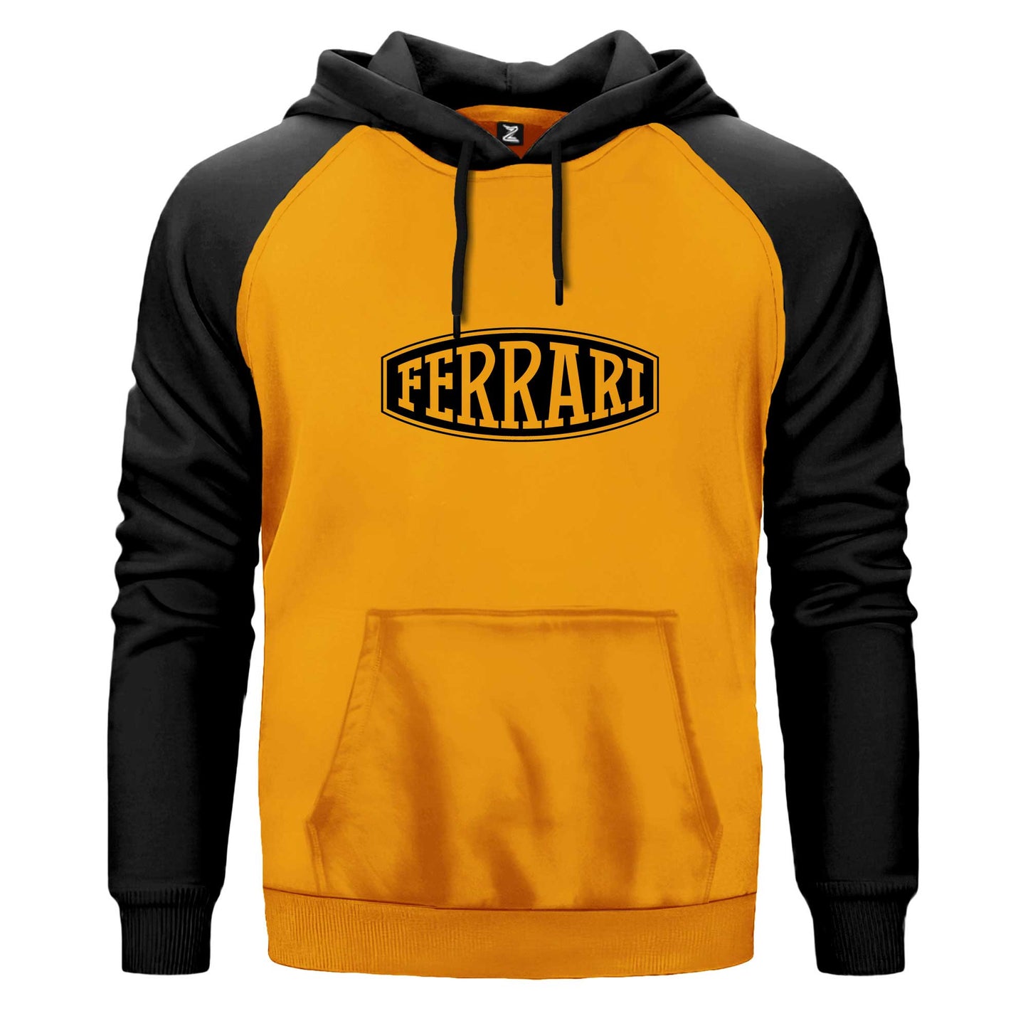 Ferrari Logo Text Çift Renk Reglan Kol Sweatshirt Kapşonlu