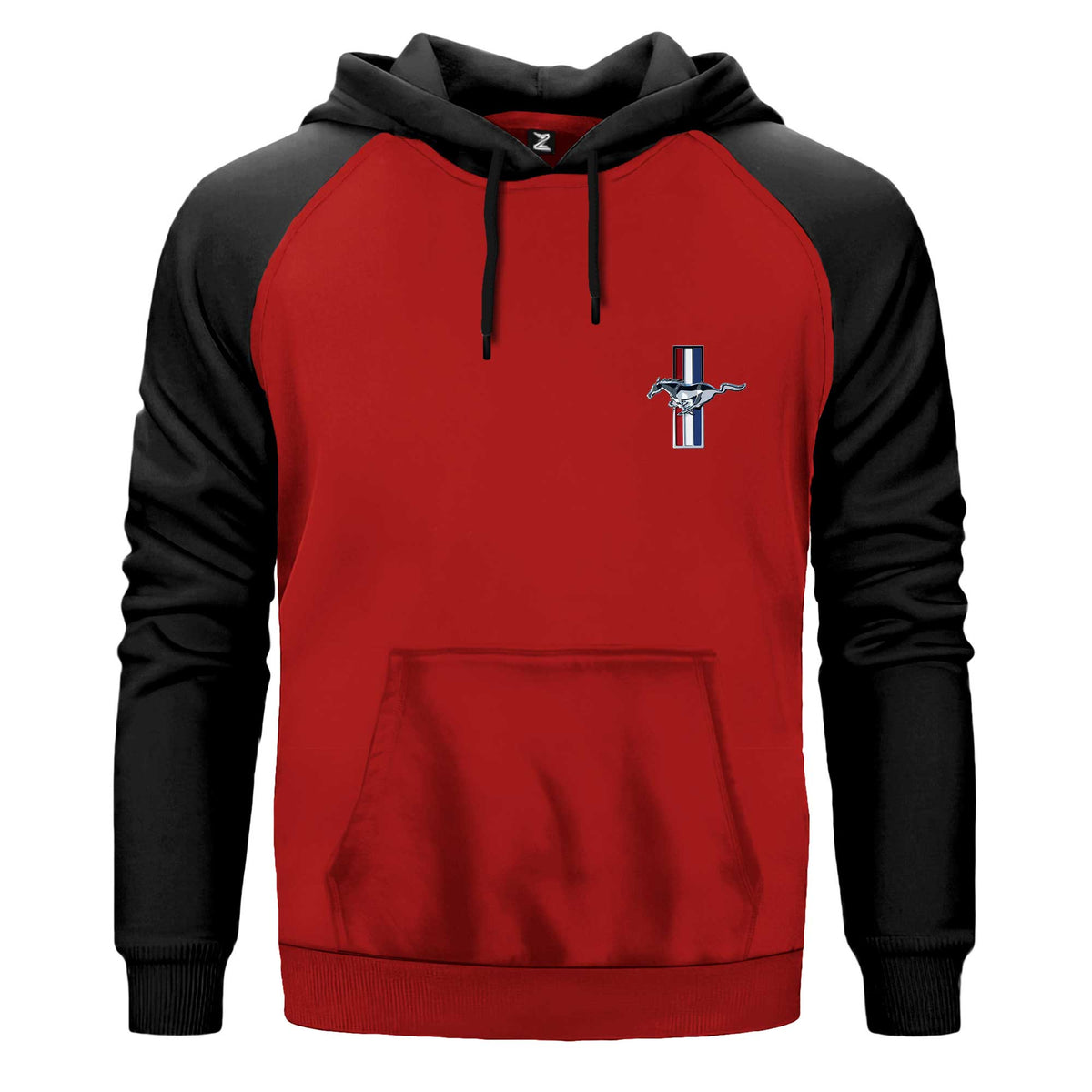 Ford Mustang Logo Kapşonlu çift renk reglan kol kapşonlu sweatshirt - kırmızı