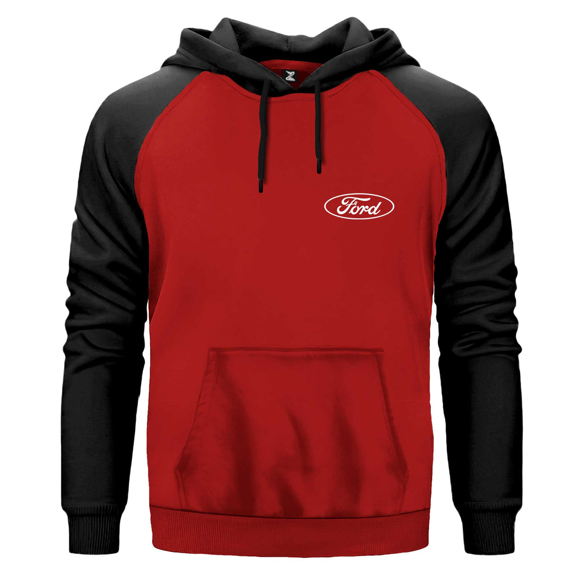 Ford Logo Text Kapşonlu çift renk reglan kol kapşonlu sweatshirt - kırmızı