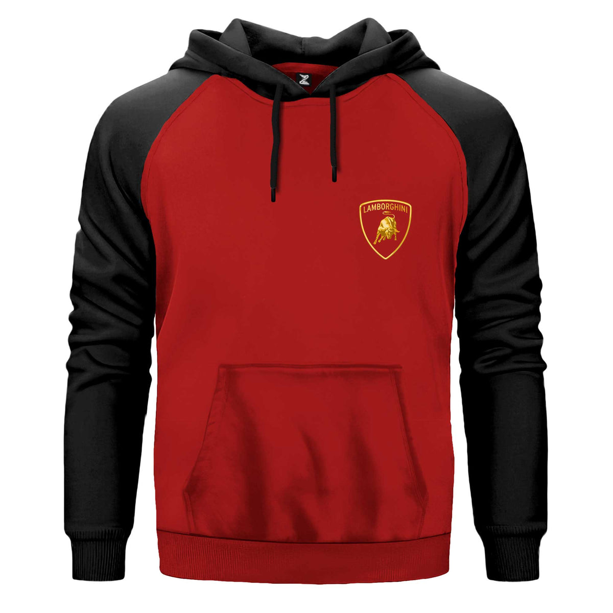 Lamborghini Gold Logo Kapşonlu çift renk reglan kol kapşonlu sweatshirt - kırmızı